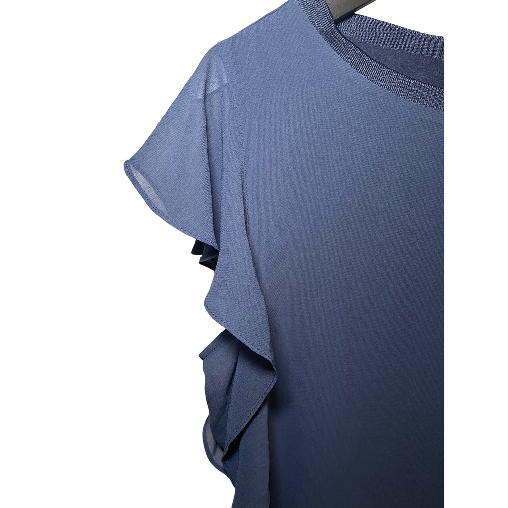 Navy Blue Top Women's Medium Zara Chiffon Blouse Minimalist Office Careercore - Picture 4 of 7